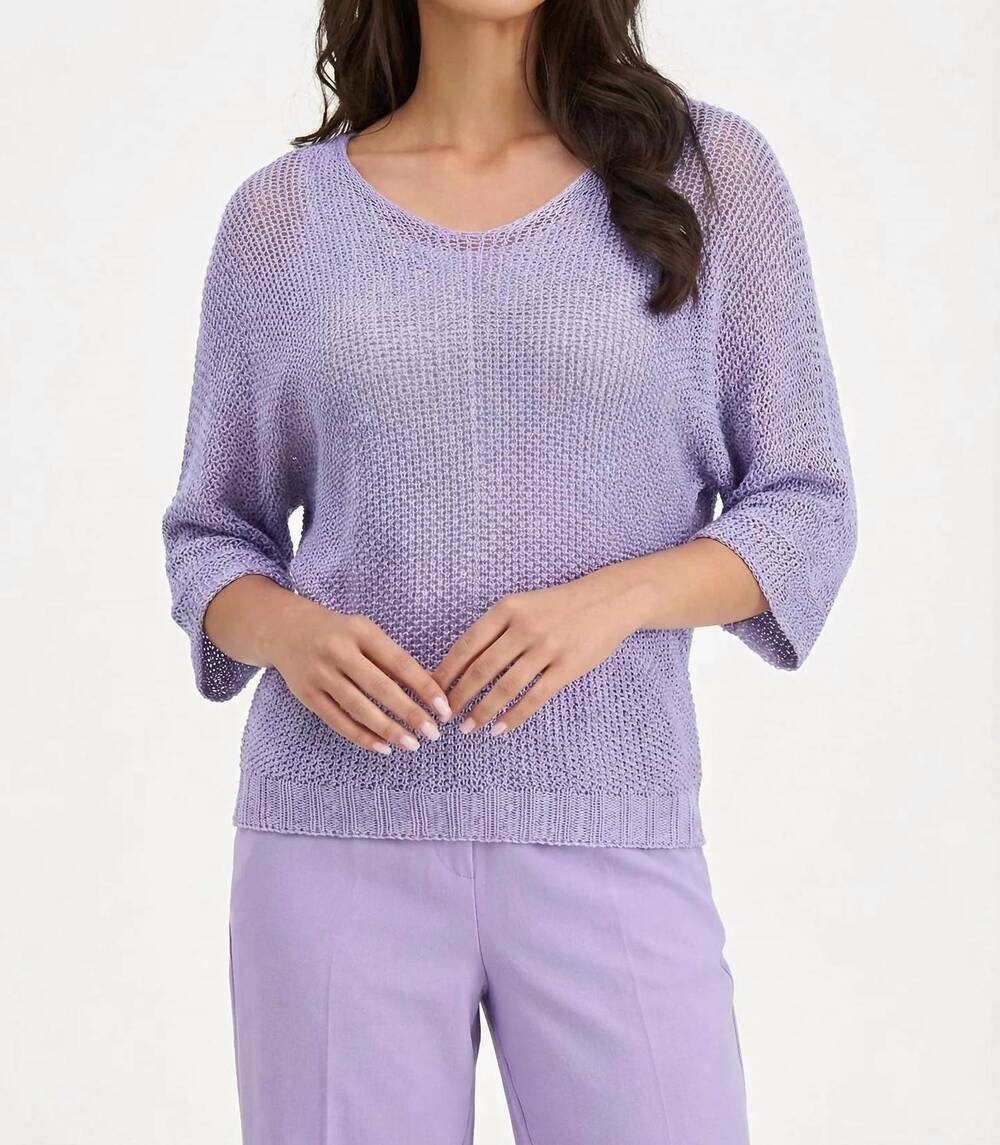 NEW M MADE IN ITALY open weave v-neck sweater in lavender